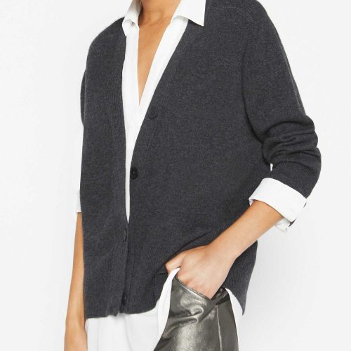 Callie Layered Looker Cardigan JER3659 Dk. Charcoal Melange w White Underlayer 1