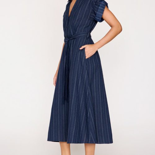 Fia Belted Stripe Dress NLS3998 Navy Pinstripe 2687