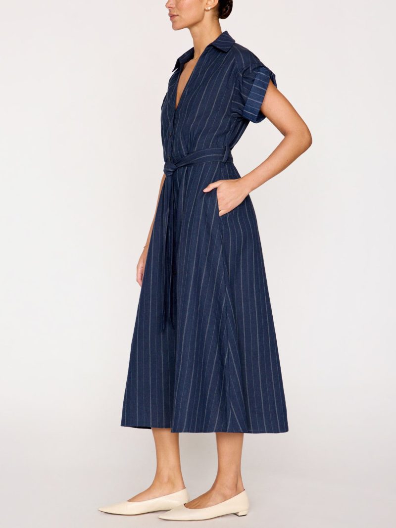 Fia Belted Stripe Dress NLS3998 Navy Pinstripe 2687