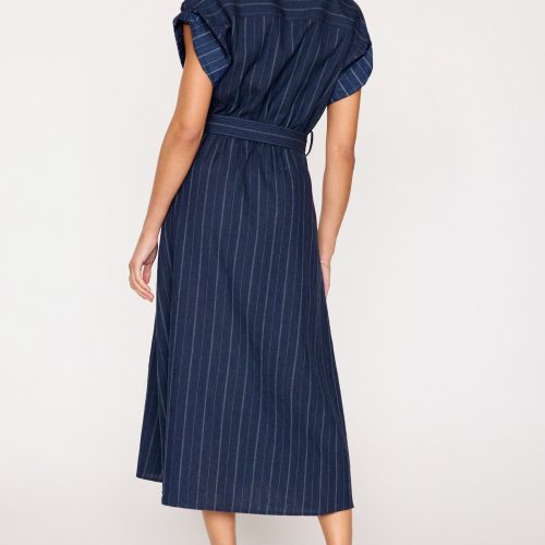 Fia Belted Stripe Dress NLS3998 Navy Pinstripe 2689