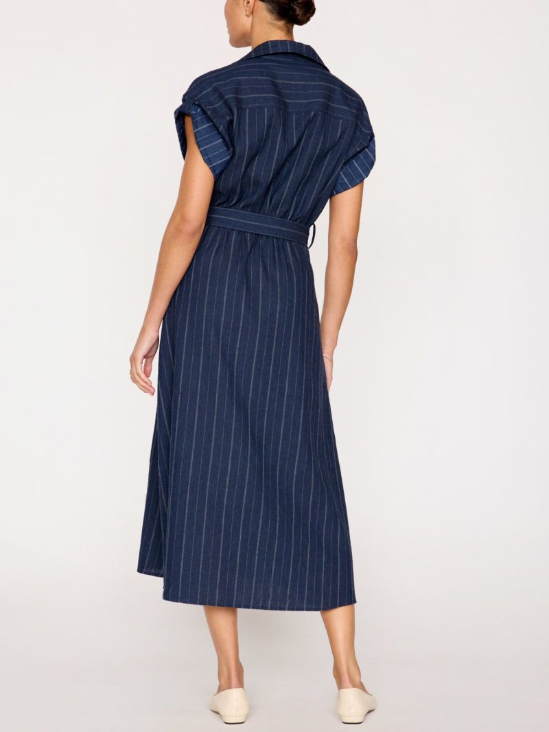 Fia Belted Stripe Dress NLS3998 Navy Pinstripe 2689