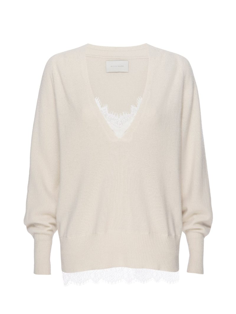 LACE VEE LAYERED PULLOVER JER2985 IVORY