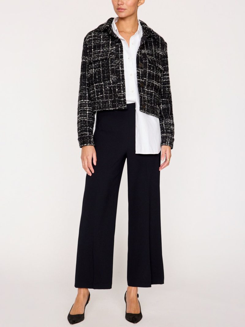 Tweed Cropped Jacket ODN4307 Black White 2453