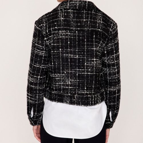 Tweed Cropped Jacket ODN4307 Black White 2467