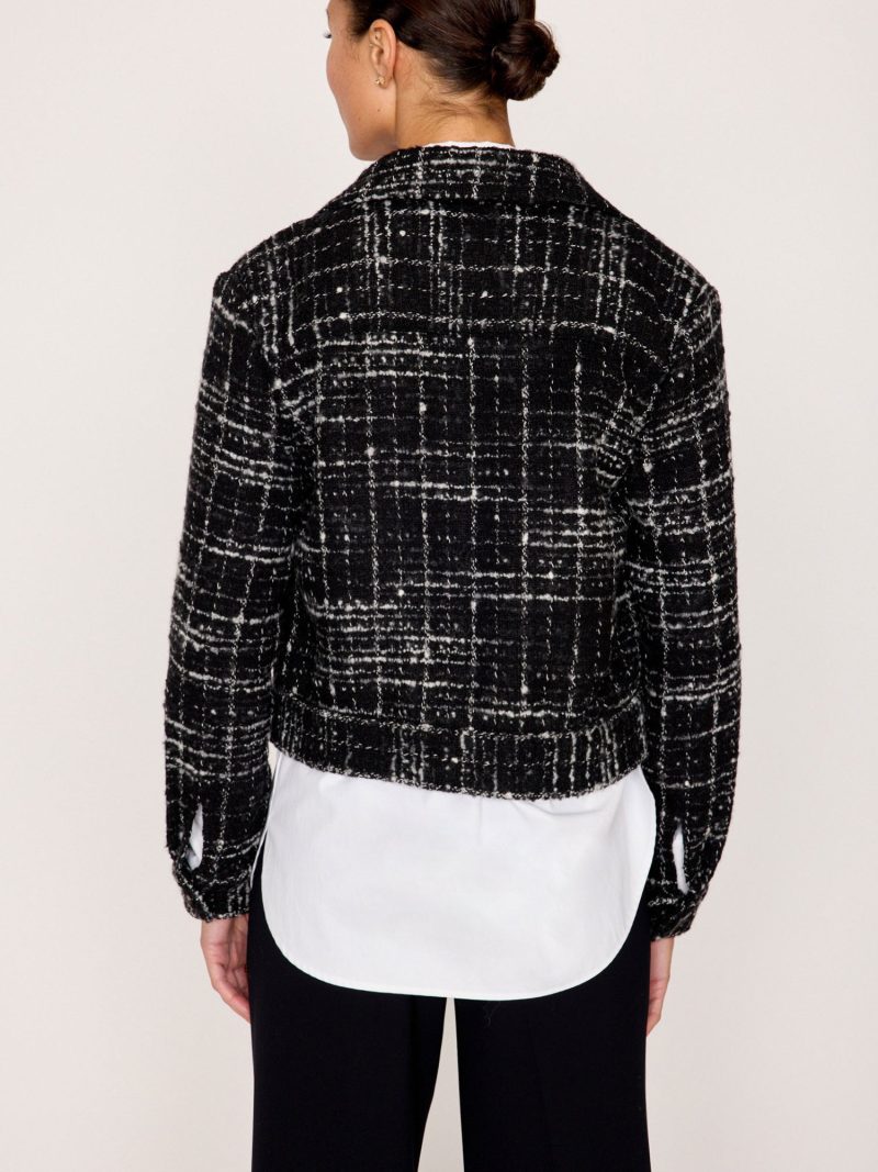 Tweed Cropped Jacket ODN4307 Black White 2467