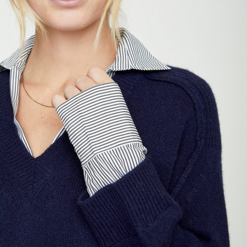 V NECK PRINTED LAYERED PULLOVER JER2197P NAVY WITH STRIPE WOVEN 5