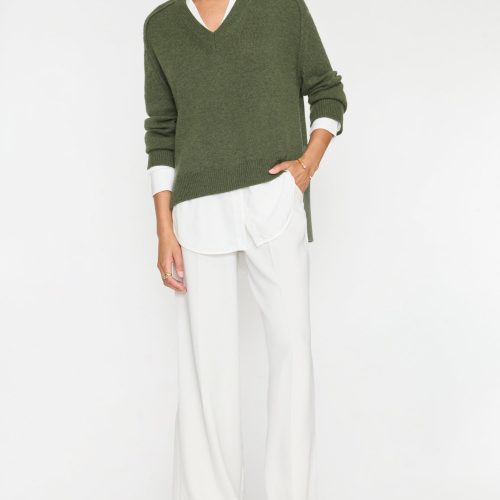 V neck Layered Pullover JER2197 Lichen w White 1356 1