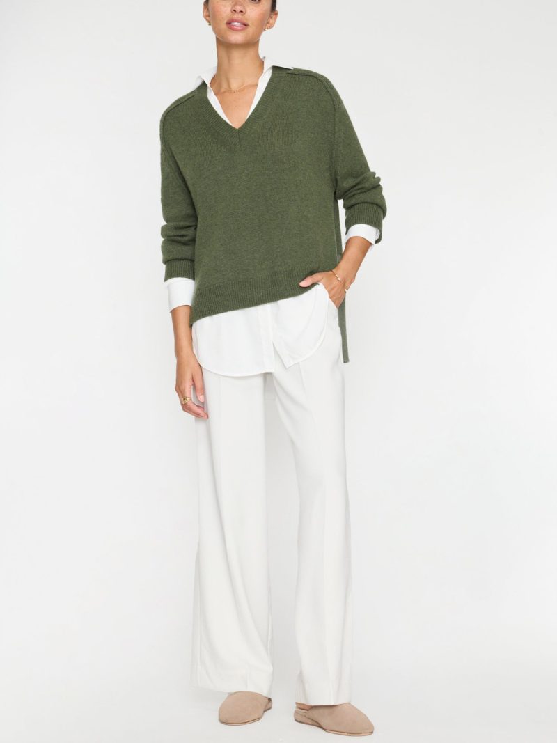 V neck Layered Pullover JER2197 Lichen w White 1356 1