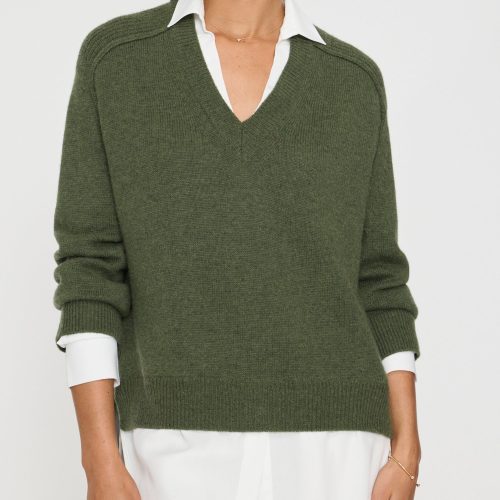 V neck Layered Pullover JER2197 Lichen w White 1364 2